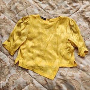 Yellow Pineapple Silk Louis Féraud Blouse size 8